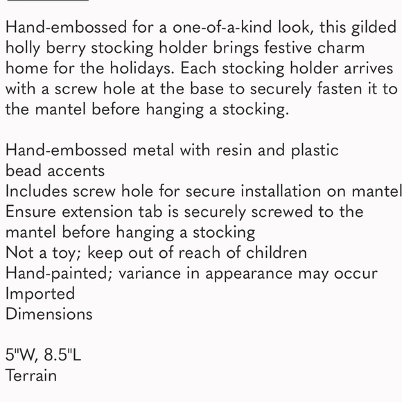 Anthropologie Terrain Holly White Berries Christmas Stocking Holder Set of 2 NWT - Picture 3 of 7